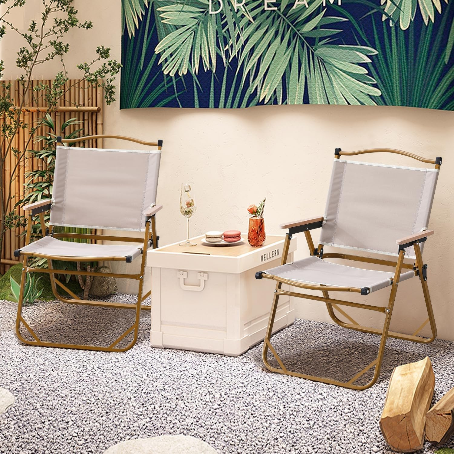 Folding Camping Chair, Lightweight, Portable & Sturdy with Wooden Armrests - Durable Outdoor Chair Camp Seat for Adults, Beach, Picnic, and Patio image number 5