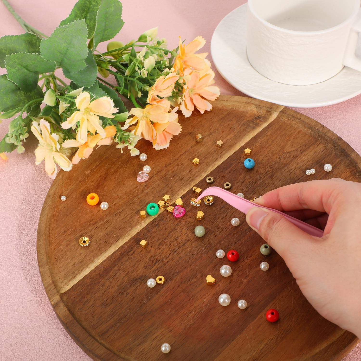 12Pcs Plastic Tweezers, 11.5Cm/4.5In Non-Slip Grip Bent Tip Jewelry Tweezers Crafts Baking Decorations & Reptile Feeding for DIY Jewelry Making Kids (Pink) image number 5