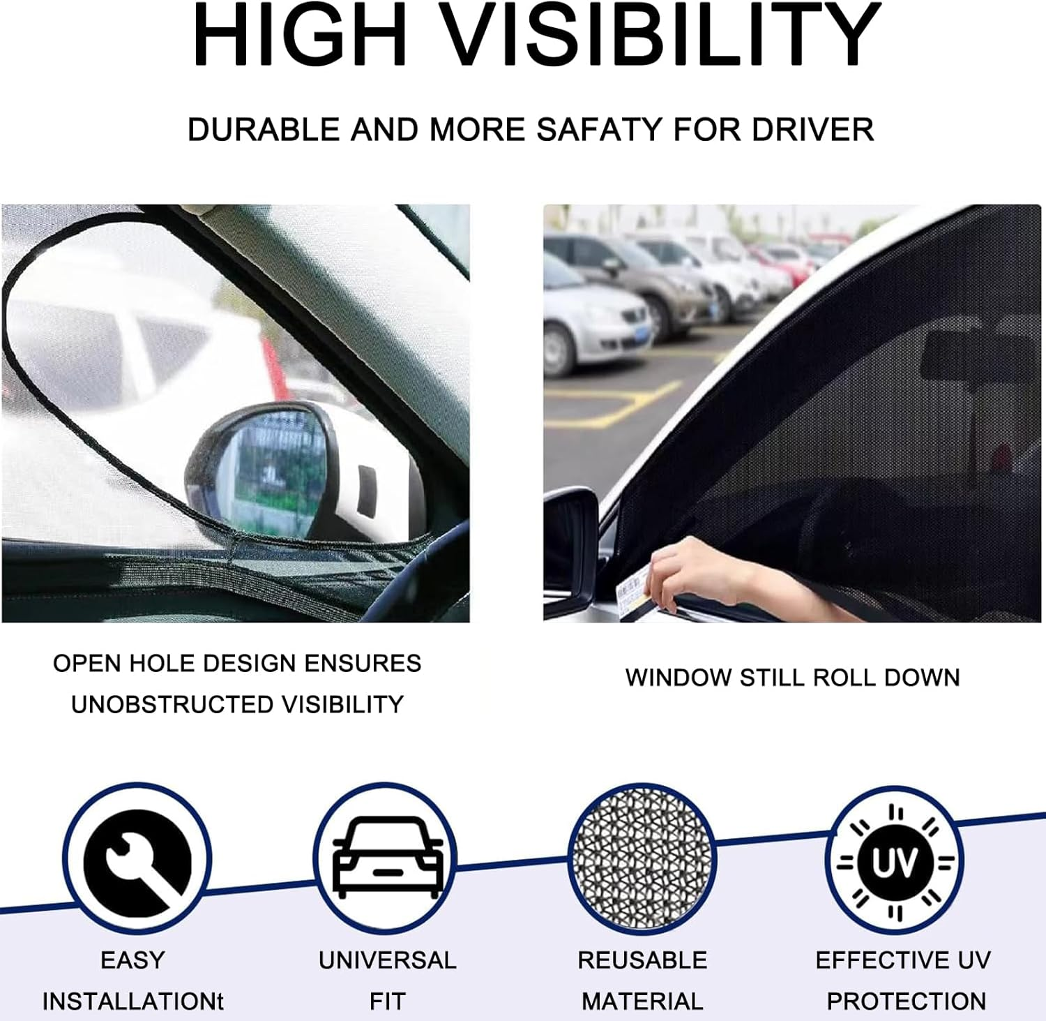 Car Side Window Sun Screens, Stretchy Mesh Sunshade & Mosquito Net Protector, Universal Fit for Most Cars, Suvs, and Trucks (Front&Rear Windows) image number 2
