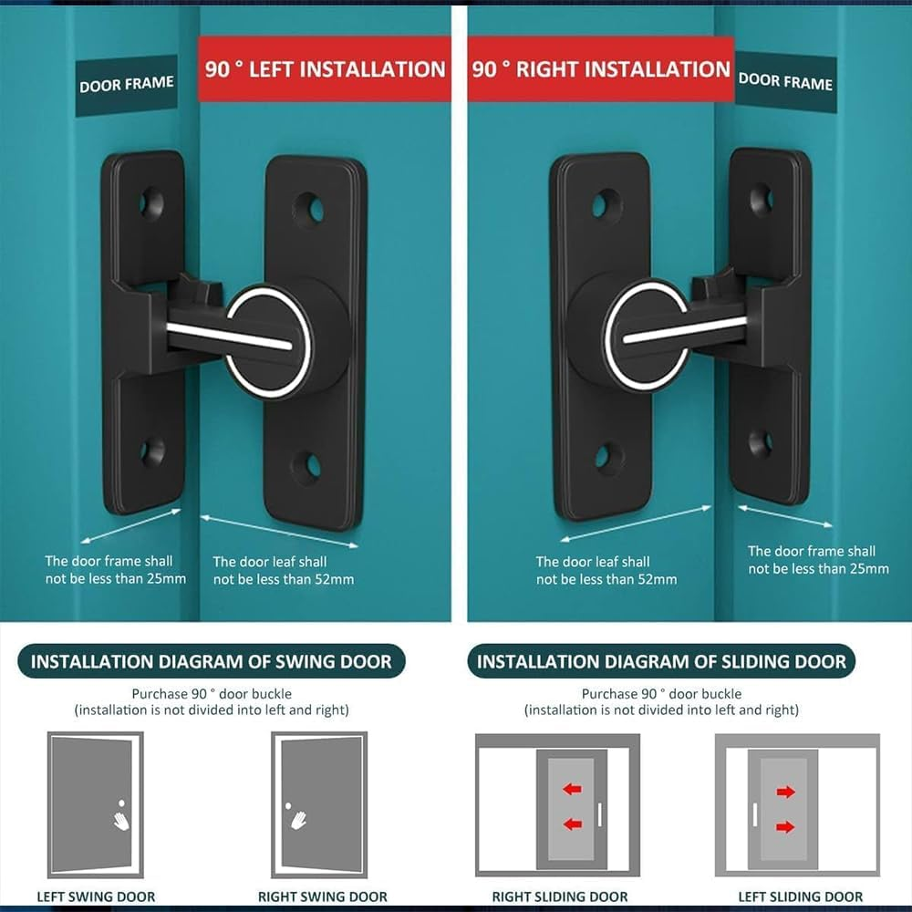 Barn Door Lock Hardware, 90 Degree Gate Latches Flip Latch Safety Door Bolt Latch Lock, Luminous Barn Sliding Door Latch Lock Suitable for Garden, Bathroom, Outdoor, Garage, Window image number 2