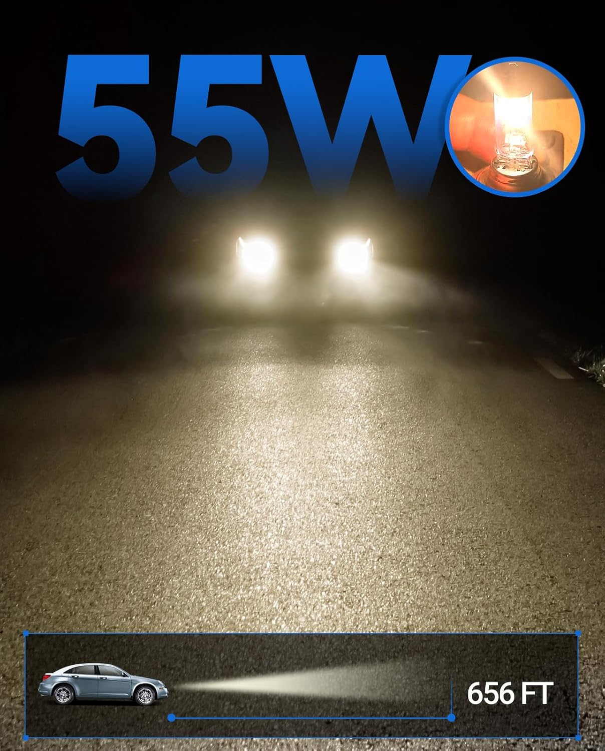 H11 Headlight Bulbs, 2Pcs 12V 55W H11 Halogen Bulbs Replacement for Car Truck Headlight Bulb, 3800K Amber Yellow image number 3