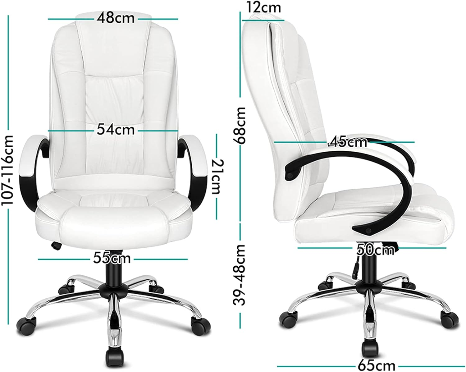 ALFORDSON Office Chair with 150&deg; Recline and SGS Listed Gas-Lift, Ergonomic PU Leather Executive Chair with TUV Certified Wheel for Computer Desk, Swivel Gaming Chair for Max 150Kg (Classic White) image number 5