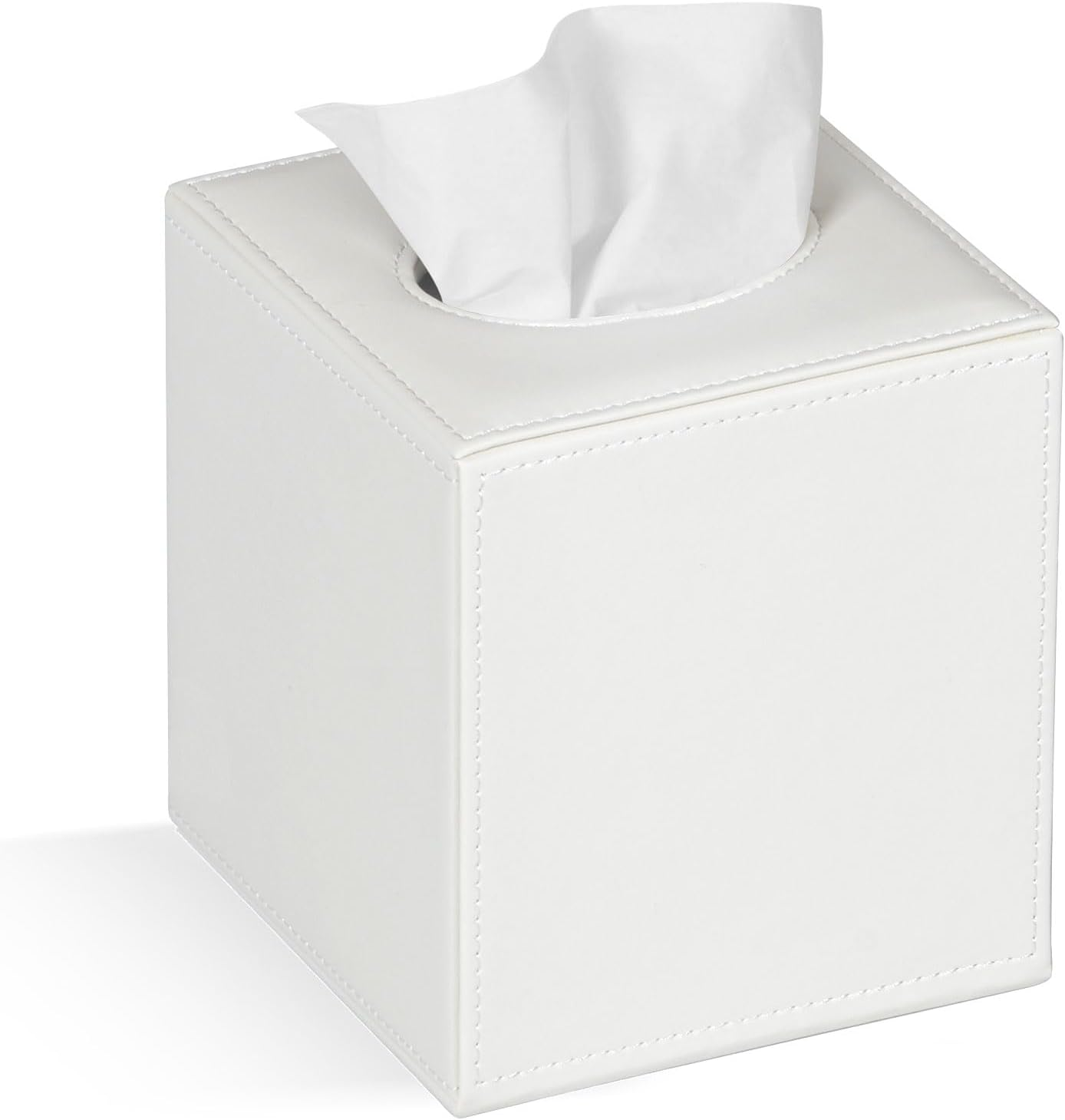 Tissue Box Cover Square Tissue Box Holder for Bathroom (White) - Black image number 5