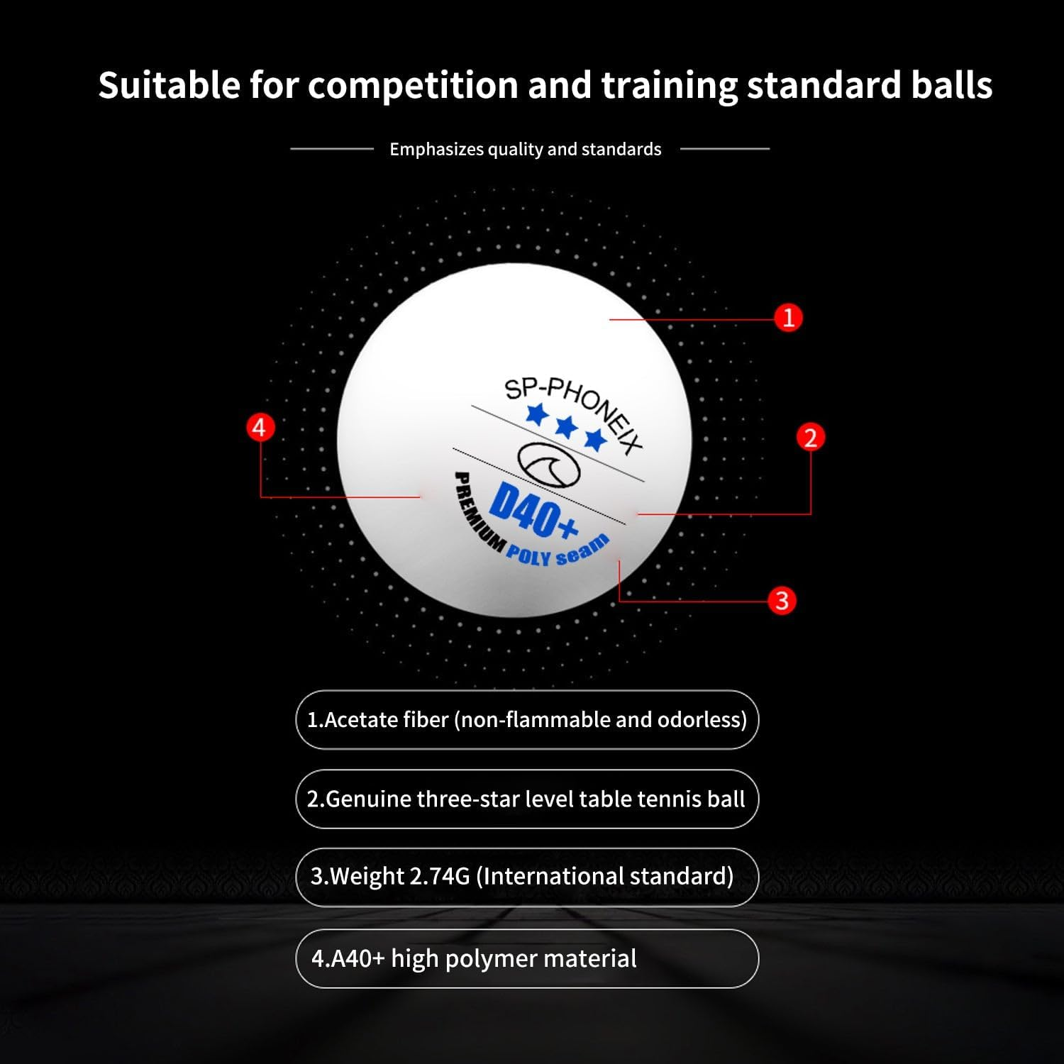Spphoneix 3 Star 20PCS 50PCS 100 PCS Table Tennis Balls Professional Ping Pong Balls Training Balls 40+ for Competition and Recreational Play image number 4