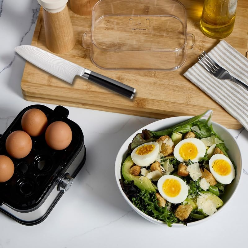 Quick Egg Boiler, 6 Egg Capacity, Soft, Medium and Hard Boiled Eggs, Steams Vegetables and Dumplings, Multifunctional Egg Steamer with Automatic Shut-Off, Stainless Steel Egg Boiler ，Egg Steamer