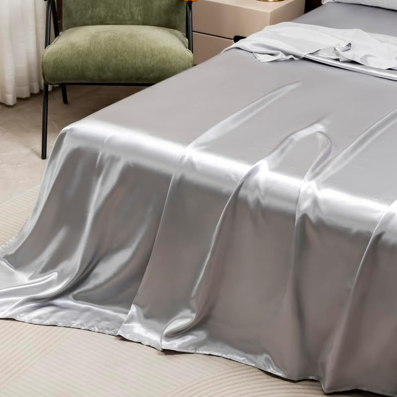 Luxury Bed Sheet Set- Ultra-Soft Silk Satin Bed Sheets - Breathable Bedding - Wrinkle, Fade, Stain Resistant - Deep Pocket (Gray, Queen) image number 6