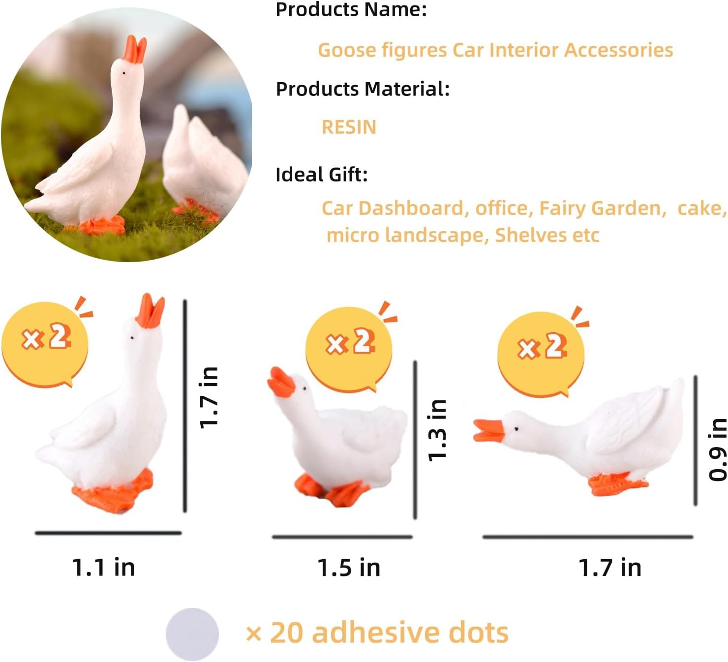 Set of 6 Fun Goose Car Dashboard Accessories, Cute Car Rearview Mirror Ornaments Kawaii Car Interior Accessories Office Home Decor Gifts for Women Men, White image number 1