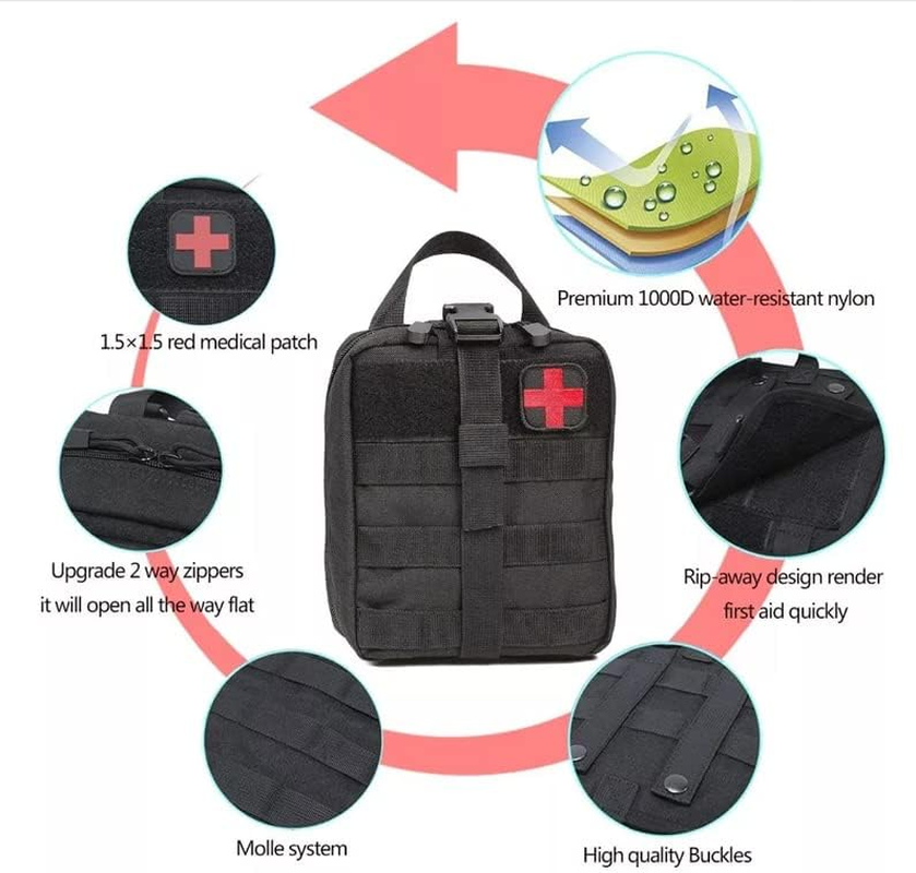 AIMALL Tactical MOLLE Rip Away EMT IFAK Medical Pouch First Aid Kit Utility Bag - Durable 1000D Nylon IFAK Utility Bag for Emergency Medical Supplies - Black image number 6