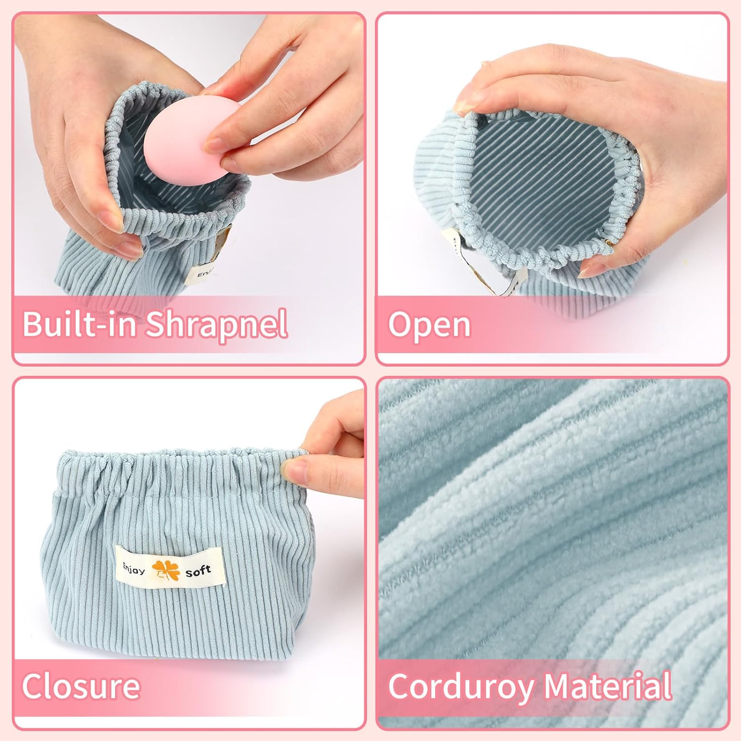 AUGSUN 6Pcs Elastic Hair Tie Organizer - Aesthetic Corduroy Lipstick Bag & Travel Makeup Pouch, 6 Colors, 5.11 X 1.96 X 4.72 IN image number 1