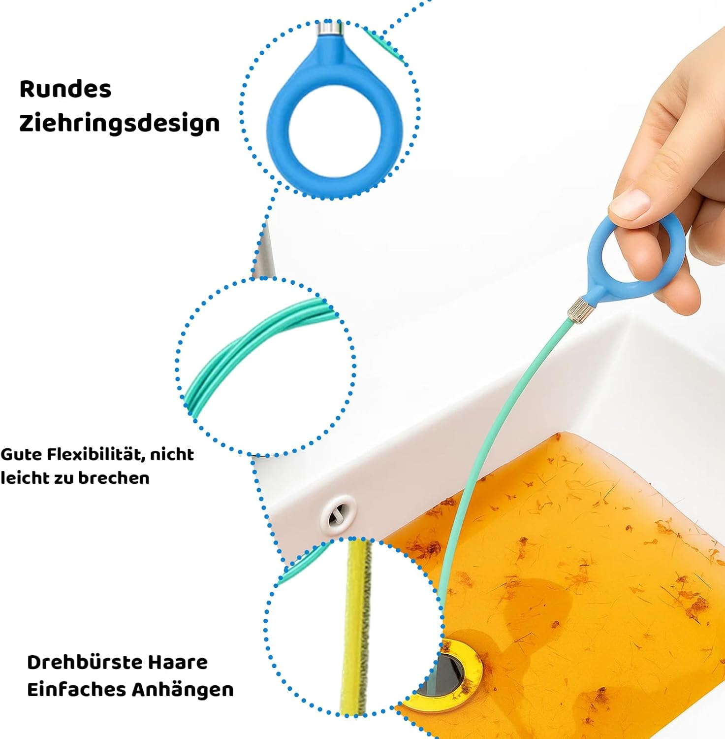 6 Piece Drain Cleaner Spiral, Pipe Cleaning Spiral for Kitchen and Bathroom, Flexible Drain Snake for Removing Hair and Blockages, Drain Spiral Set for Household and Professional image number 4