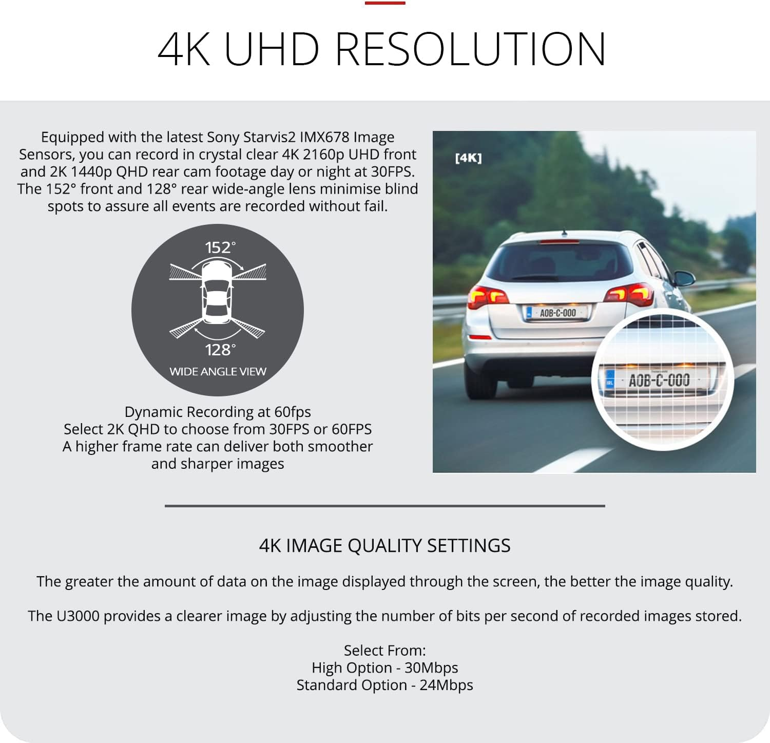 Thinkware U3000D UHD Front and Rear Dash Camera with Wi-Fi, Built-In GPS, Night Vision and 64GB Microsd Card image number 2