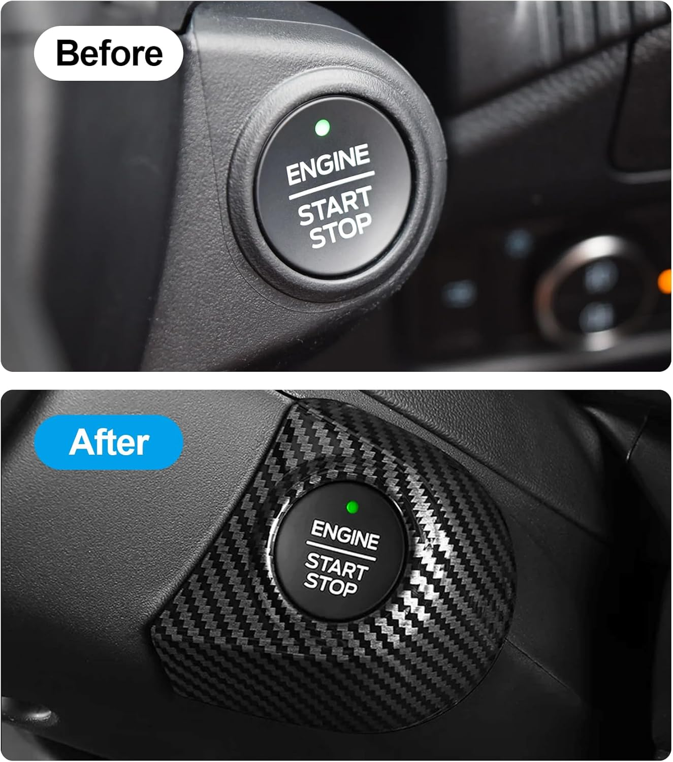 Car Engine Start Stop Push Start Button Cover Trim Compatible with 2024 Ford Ranger XL XLT Lariat Raptor, Start Cover Car Power Control Trim Ignition Starter Switch Cover (Carbon Fiber Look)