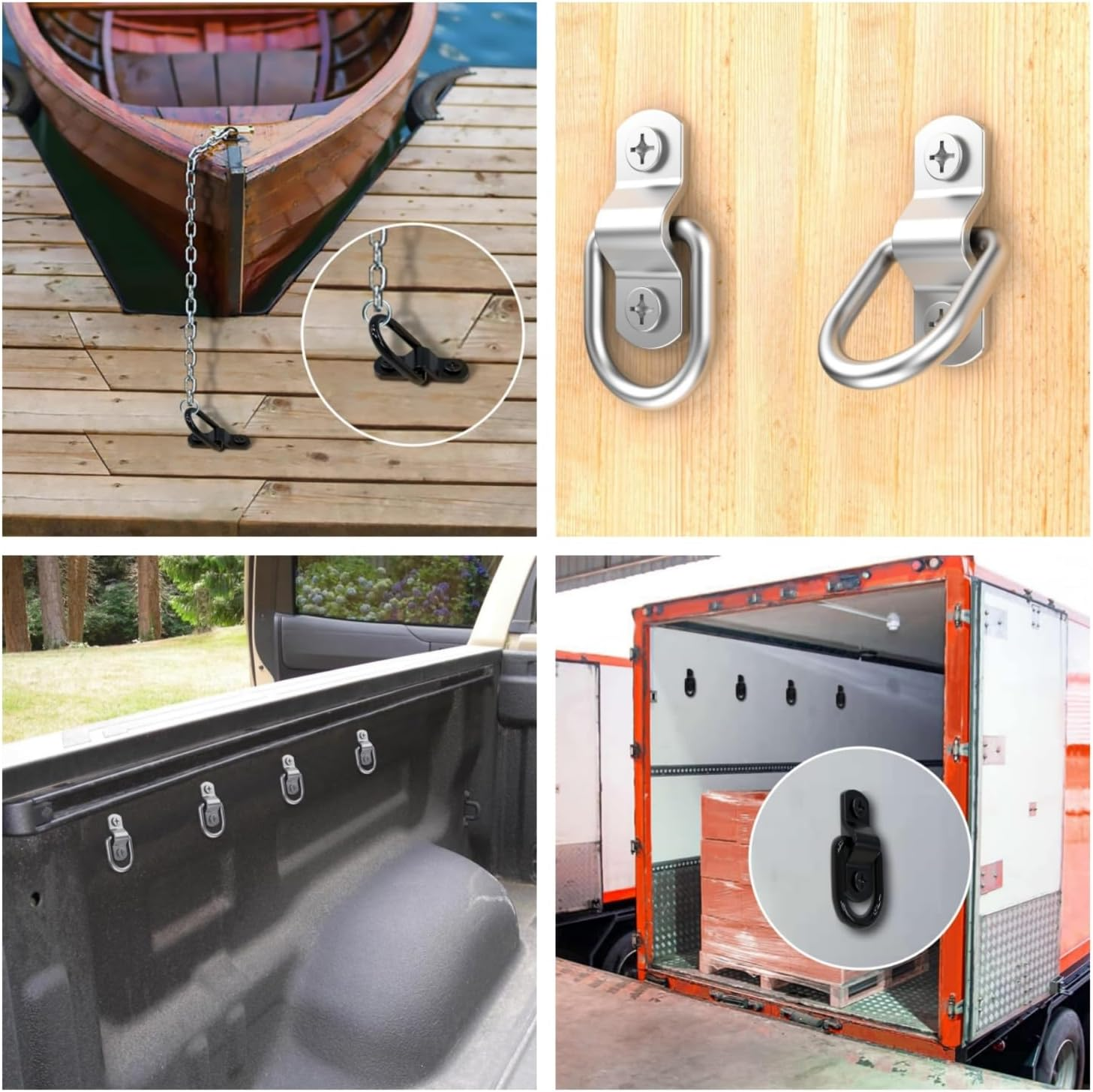 12PCS Heavy Duty Steel D Rings Tie down Anchors,D Rings Tie down Anchors Hooks for Trailer Truck Bed Bracket Enclosed Points Pickup Camper Surface Mount D-Ring Heavy Duty (12, Black) - Silver, 6 image number 2