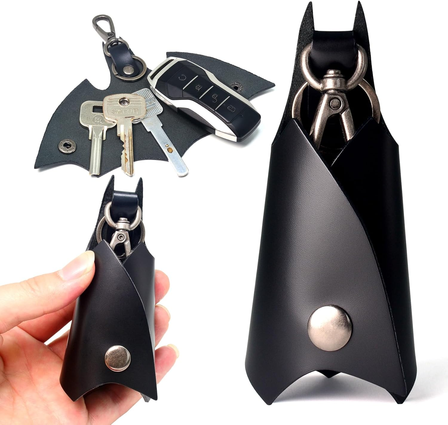 CAILLU POP Keychain Leather Bat for Car Key Fob Case,Leather Keys Ring Cover Holder,Man BMW Key Chain