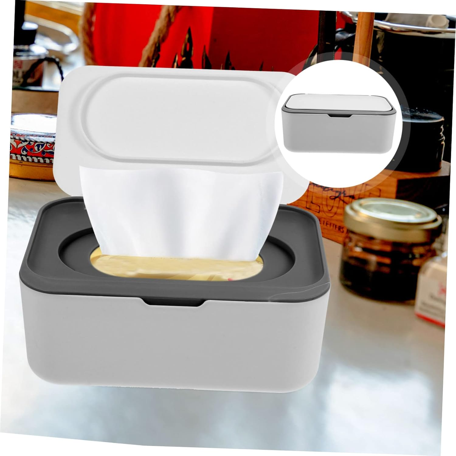 BESTOYARD Baby Wipes Dispenser and Refillable Wipe Holder Lid Large Capacity Dustproof Storage Box Deep Gray for Home and Travel image number 5