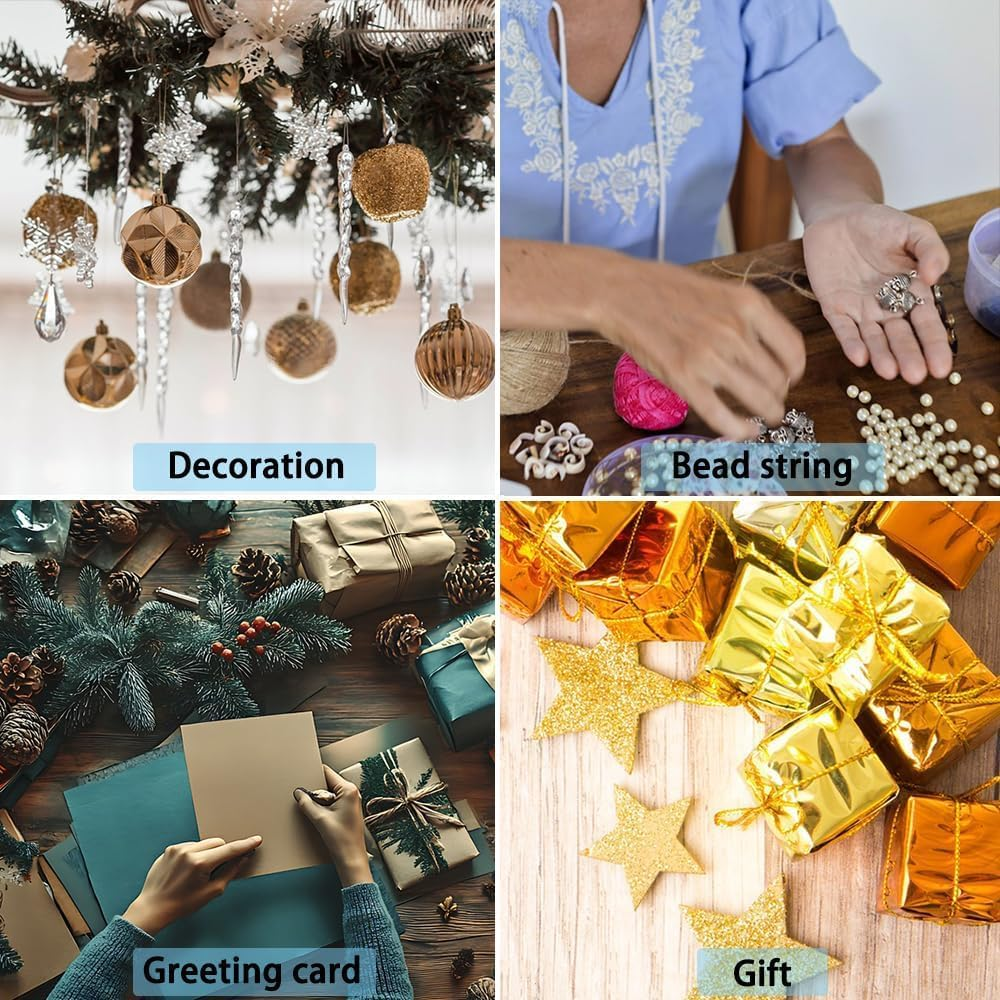 1 Rolls Metallic Elastic Cords Stretch Cord,0.8Mm X 100M Ribbon Metallic Tinsel Cord Rope,For Braiding Rope for Gift Wrapping,Crafts,Ornaments Hanging,Jewelry Making,Bracelets,Hair Decorations (S) image number 2