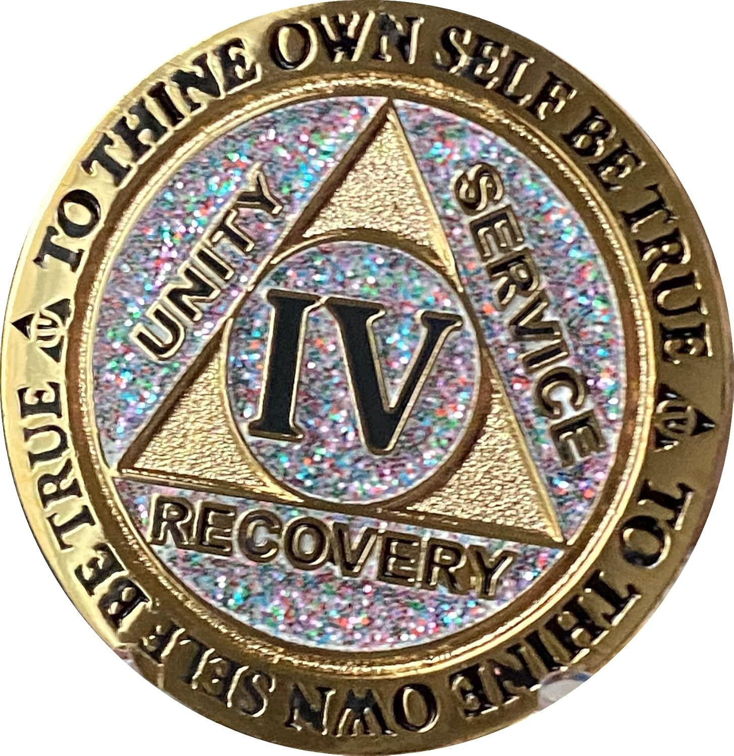 4 Year AA Medallion Reflex Birthday Funfetti Silver Glitter Gold Plated Color Chip image number 2