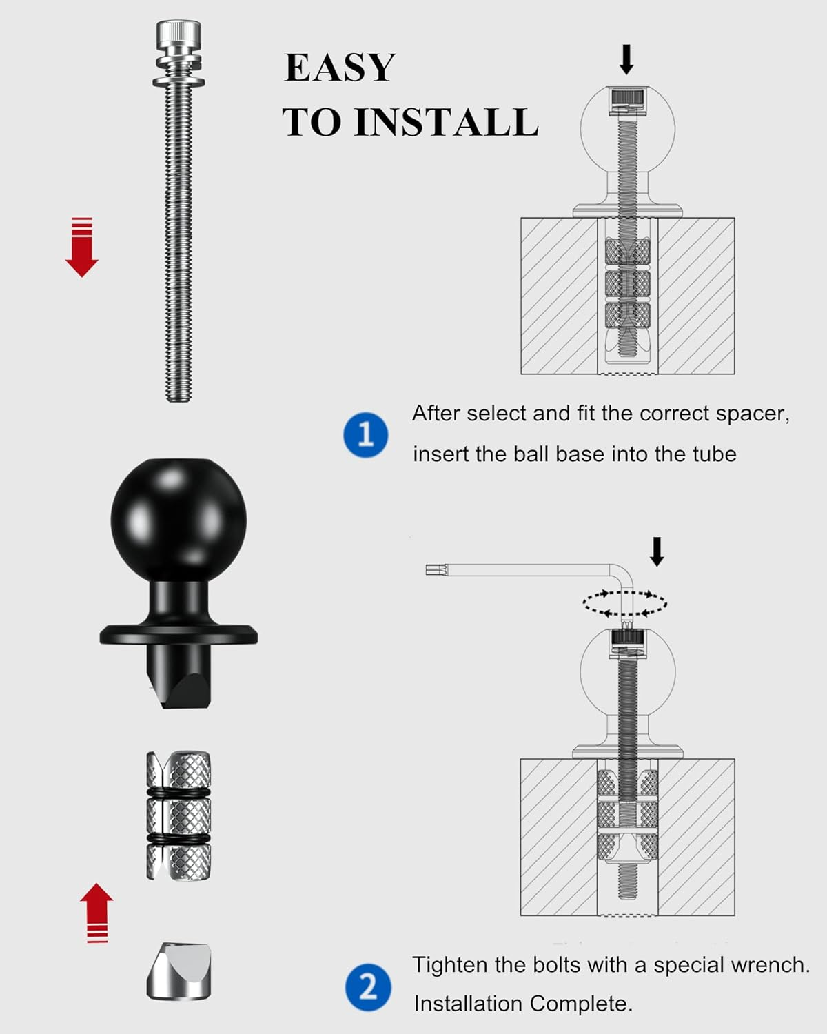 BRCOVAN Metal Motorcycle Fork Stem Mount Base with 1'' TPU Ball for Stem Holes 12Mm to 25.4Mm in Diameter, Compatible with RAM Mounts B Size 1 Inch Ball Double Socket Arm image number 6