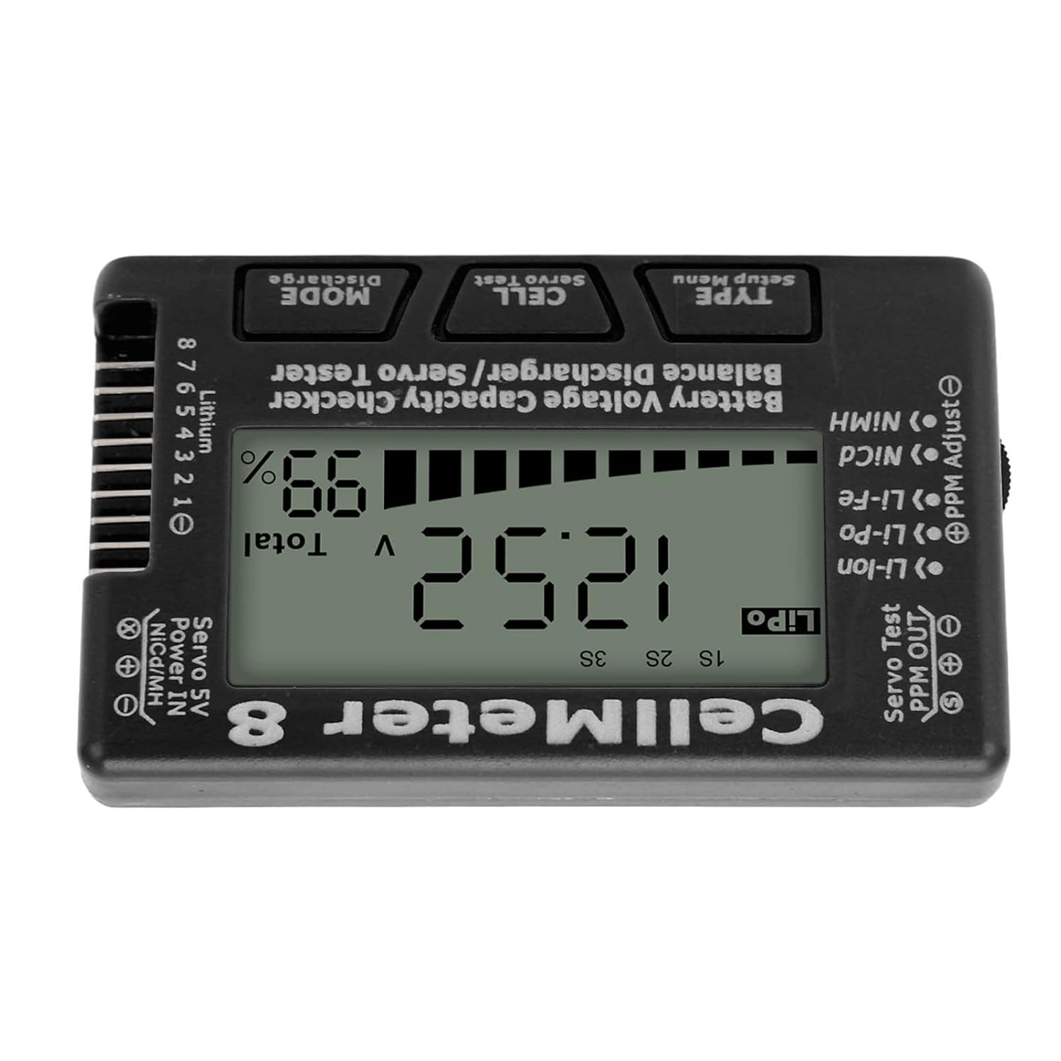 Digital Battery Capacity Checker Tester Detector Battery Balance Discharger Servo Tester for Lipo for Servo Testing and Voltage Checking(Black) - Black image number 3