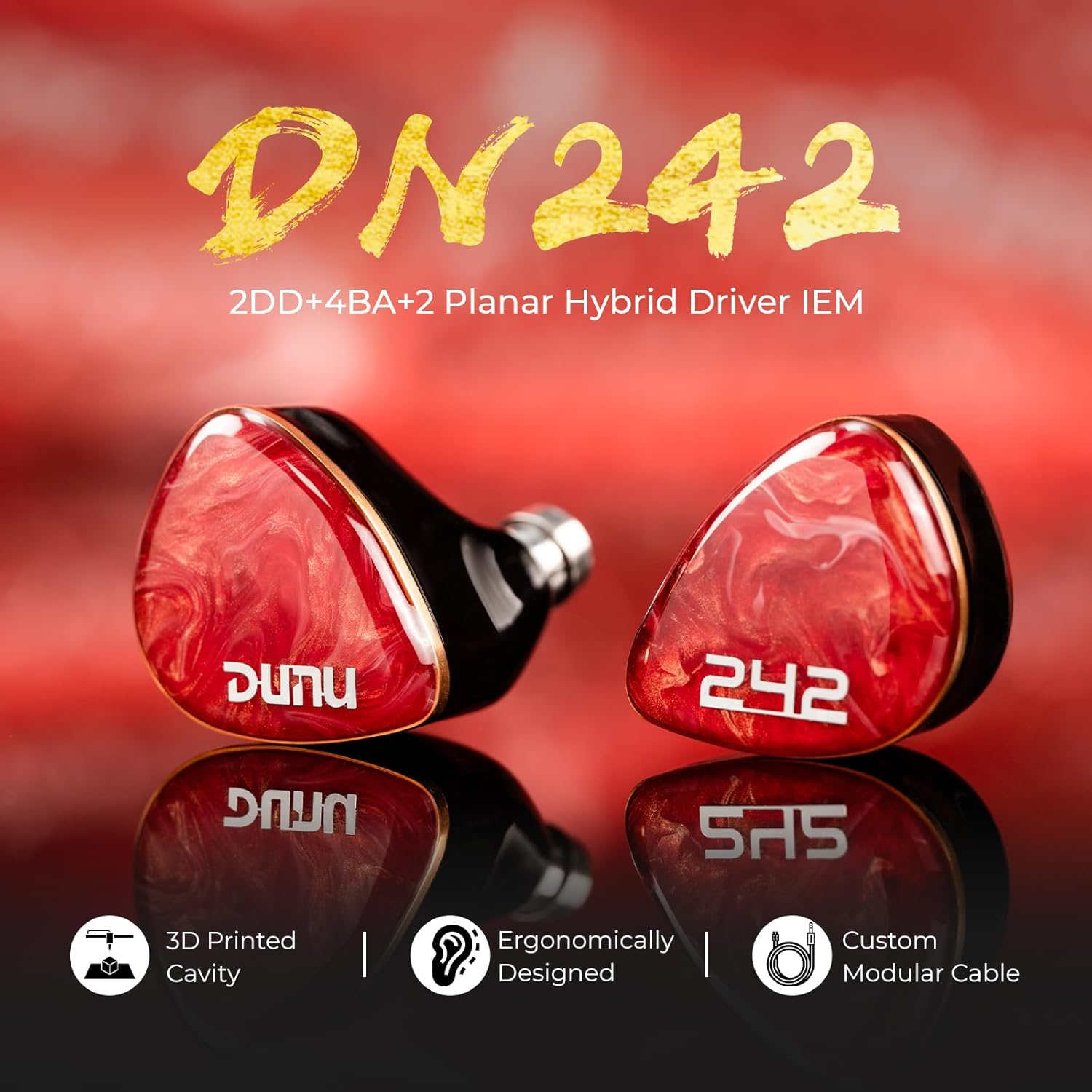 Hifigo Wired Earbuds, Monitor Earbuds, Earbuds, DUNU DN 242, 2DD+4BA+2 Planar, 5-Way Perimeter, HIFI Planar Magnetic Driver, High Purity Monocrystalline Copper, 4-Core "9-Lock Mini", Replaceable Plug image number 2