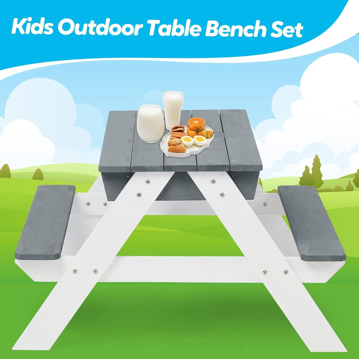 Kids Sand Water Table Chairs Set 3In1 Childs Outdoor Activity Desk Bench Childrens Picnic Craft Furniture Wooden Sensory Play Centre with Umbrella image number 2