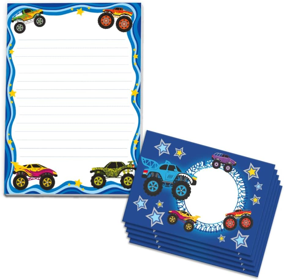 Letter Paper Set Letter Pad with Envelope for Kids Monster Truck Car for Boys (Pad A5 with 25 Sheets + 15 Envelopes) image number 2
