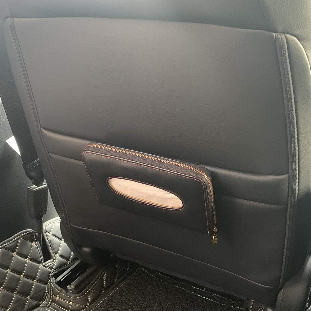 Cartisen Car Tissue Holder, Sun Visor Tissue Holder, Car Visor Napkin Holder, PU Leather Backseat Tissue Case Holder for Car Vehicle with Zipper (Black) - Beige image number 4