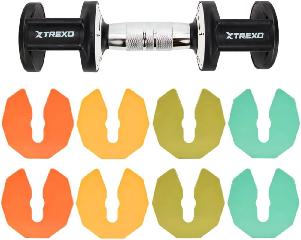 TREXO Multicolour Adjustable Dumbbell Set, 2 X 5 Kg Dumbbells Made of Steel with Non-Slip Handle, Ideal for Strength Training at Home and in the Gym, Adjustable Dumbbell with Sturdy Base image number 4