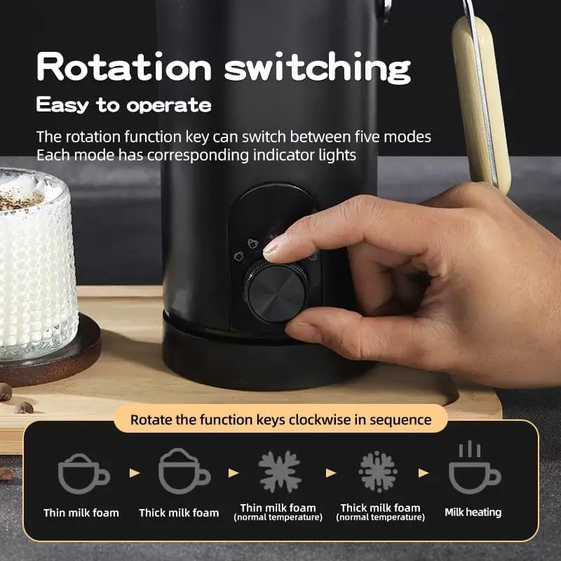Electric Milk Frother and Steamer with Hot/Coldsettings, 5 Modes & Eco Coating Effortless Cleaning, Creates Silky Smoothfoam for All Coffee Types Black image number 5