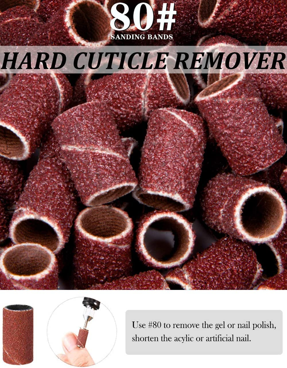 300 Pieces Sanding Bands with Storage Box and 1 Nail Drill Mandrel Bit, Beauties Factory Filing Sand Replacement Pieces for Nail Drill Machine Set, Brown 80#, White 120# and Black 180# Grits (300PCS) image number 2