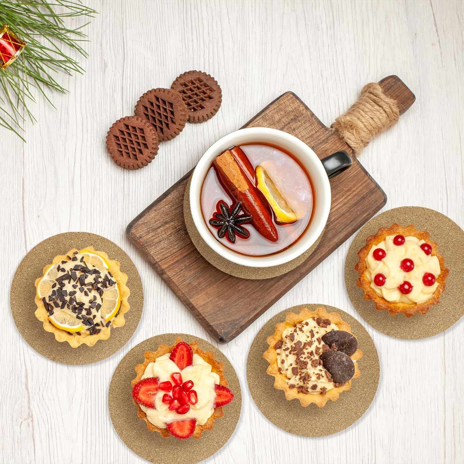 BEZANU round Cork Coasters, 10 PCS Natural Cup Mat for Bar, Cafe, Kitchen and Home (10Cm/3.93In) image number 6