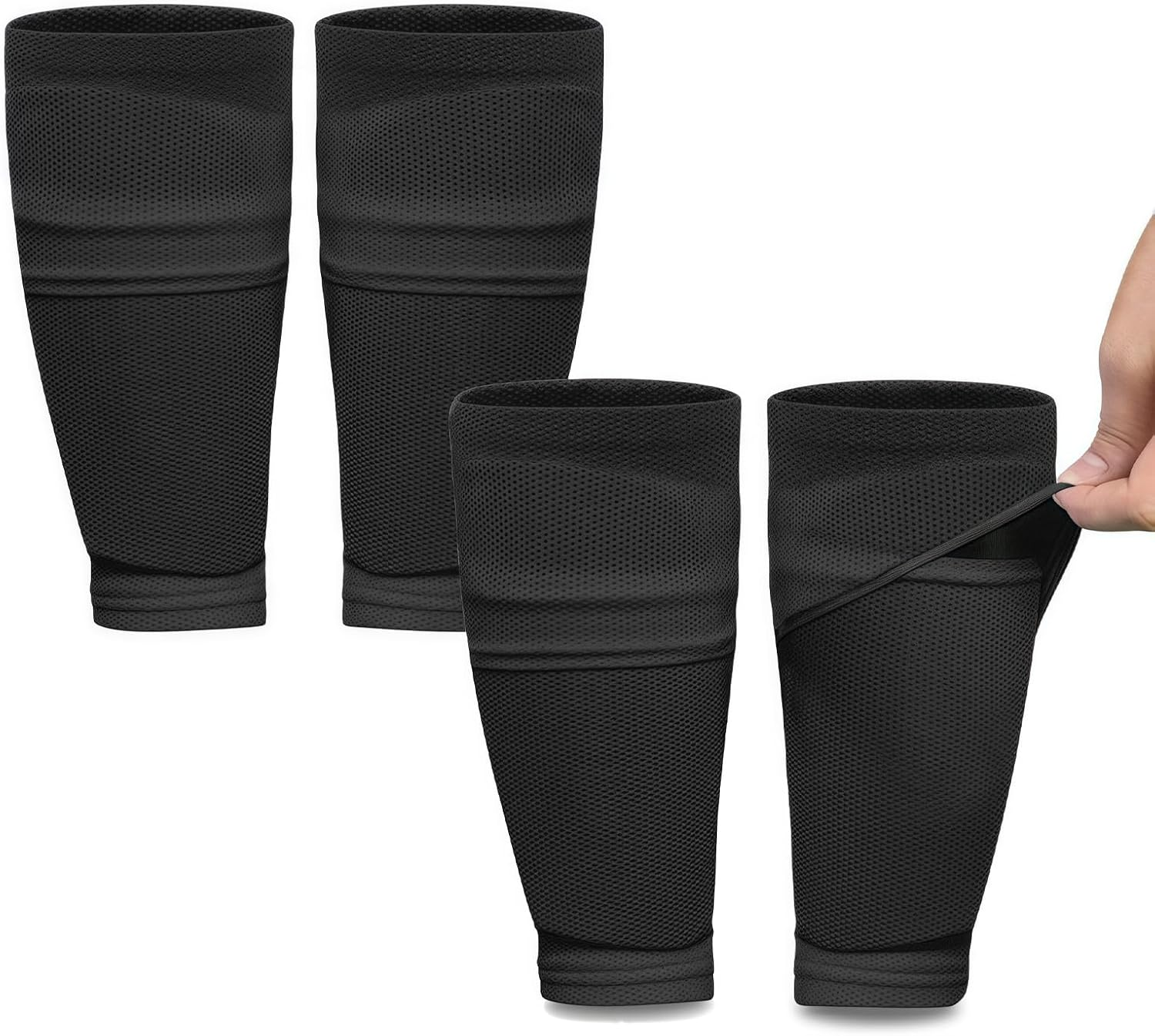2 Pairs Kids Youth Soccer Shin Guard Sleeves with Optimized Insert Pocket, Shin Pad Compression Sleeves for 3-15 Years Old Boys Girls Child Teens for Soccer Sport