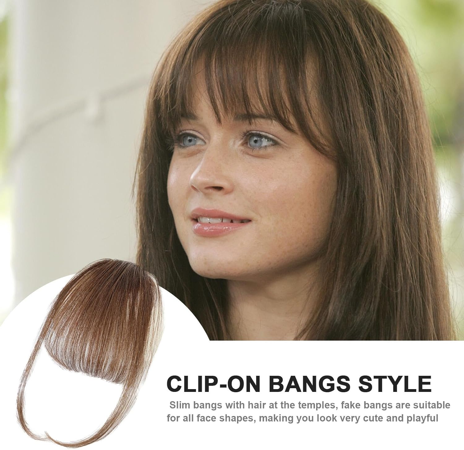Bang Extensions Clip Human Hair,Clip on Air Bangs French Bangs | French Bangs Clip on Fake Fringe, Stylish Natural Color Fringe Hairpieces for Girls Women image number 3
