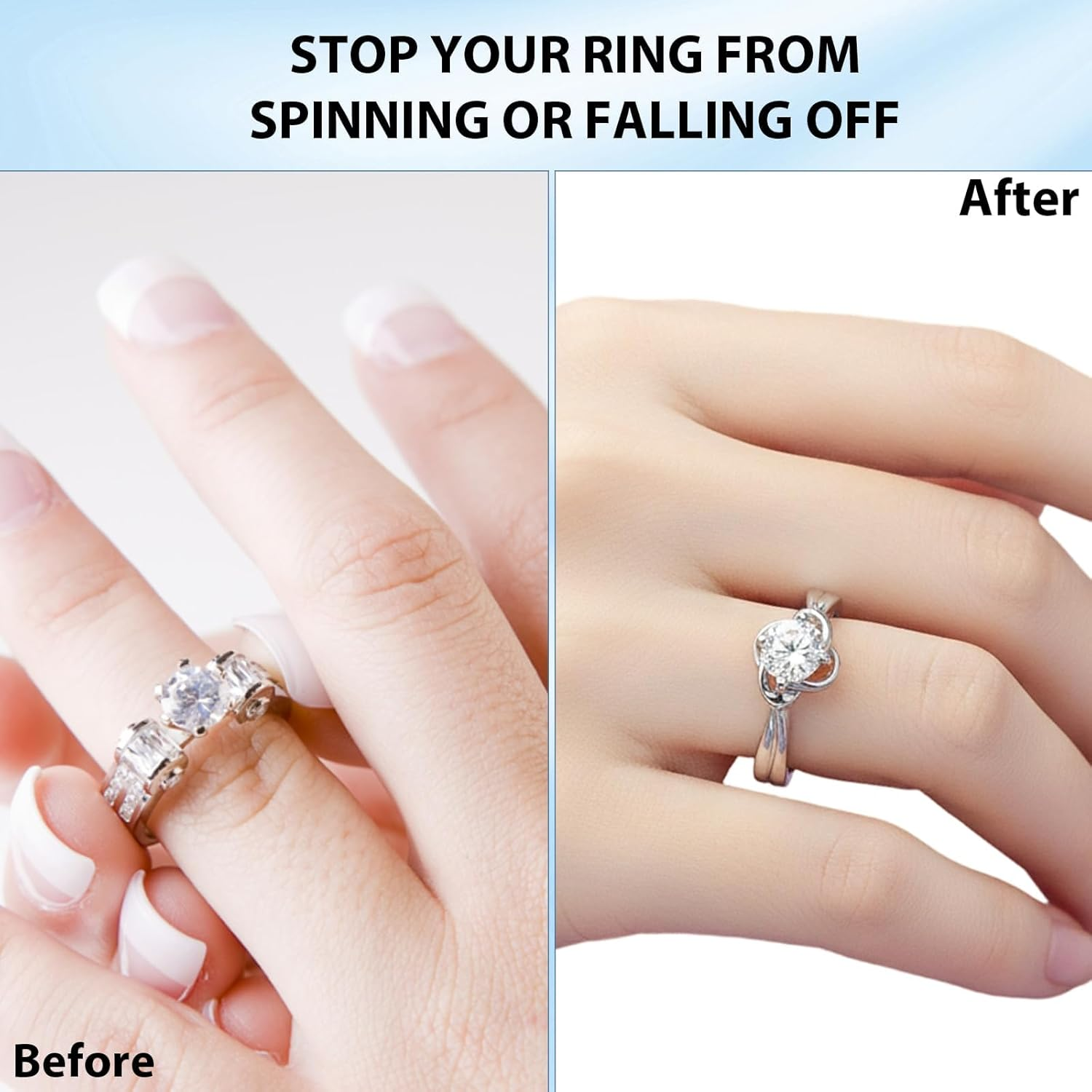 Ring Size Adjuster for Loose Rings, 8 Ring Pads and 12 Transparent Spring Cords in 4 Sizes, Comfortable Fit for Oversized Rings, Skin-Friendly Solution for Sensitive Skin image number 1