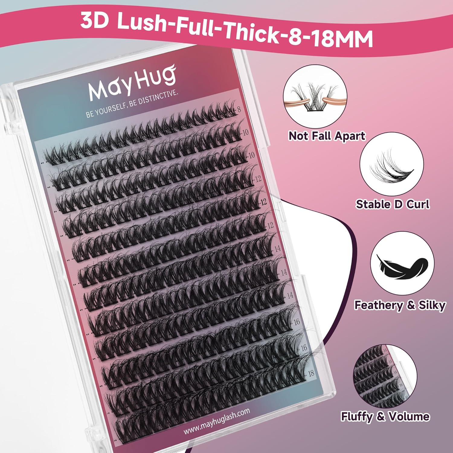 Mayhug Lash Clusters 3D Effect Cluster Lashes 144Pcs D Curl Eyelash Clusters 8-18Mm Fluffy Wispy Lashes Cluster Ultra-Soft & Super Light & DIY Lash Cluster (Dreamy) image number 6