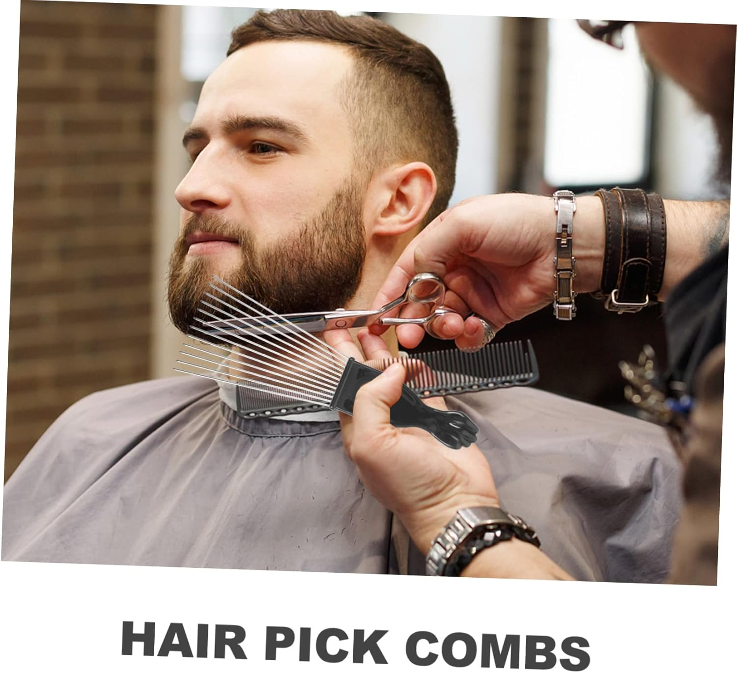 LOORGVEL 3Pcs Stainless Steel Double-Sided Hair Pick Comb Set for Afro Hair Wide Tooth Metal Lifting Combs Detangler for Men