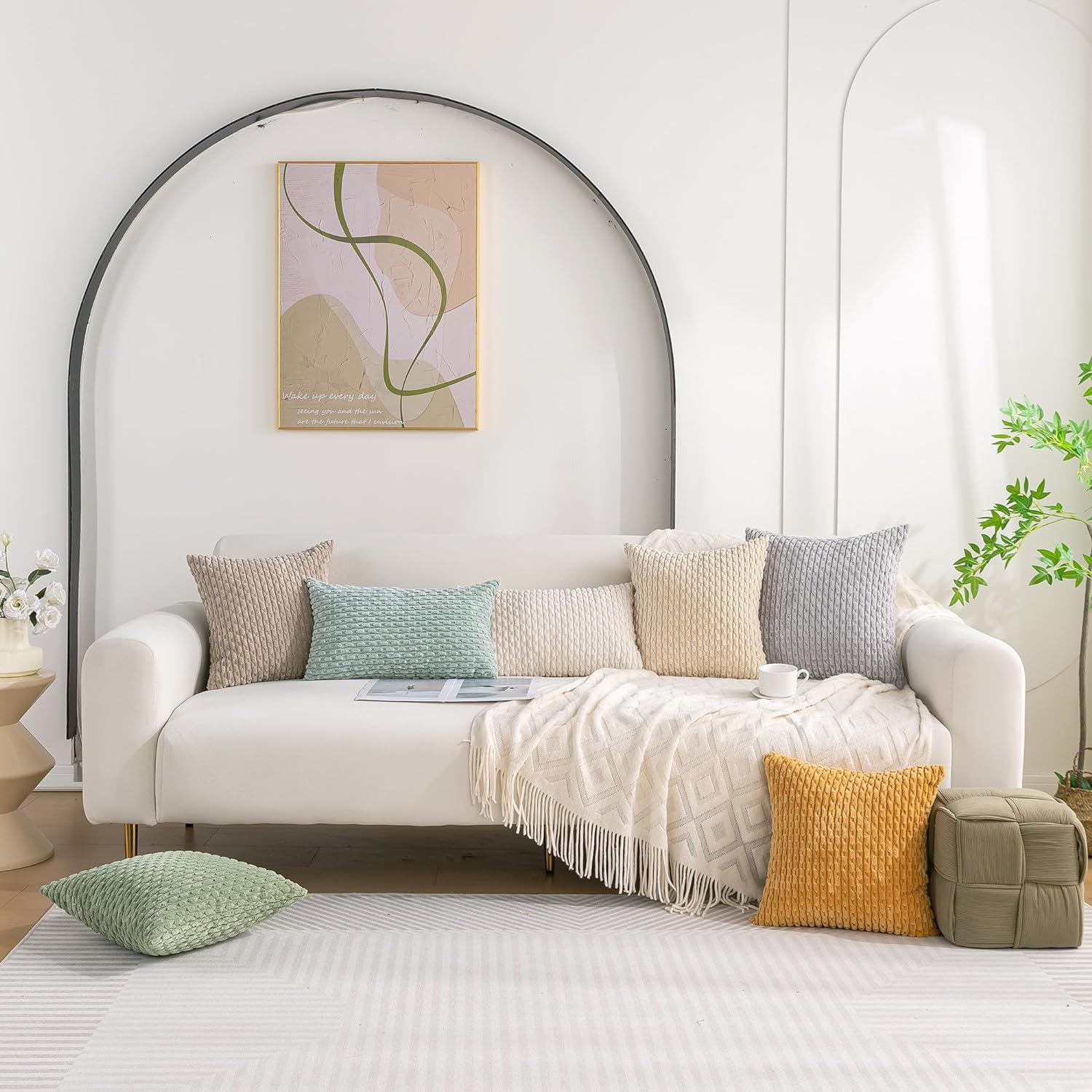 Cozoomy Set of 4 Cream White Decorative Throw Pillow Covers 18X18 Inch Corduroy Pillow Covers for Bed Couch Sofa Living Room Soft Square Cushion Cases image number 3