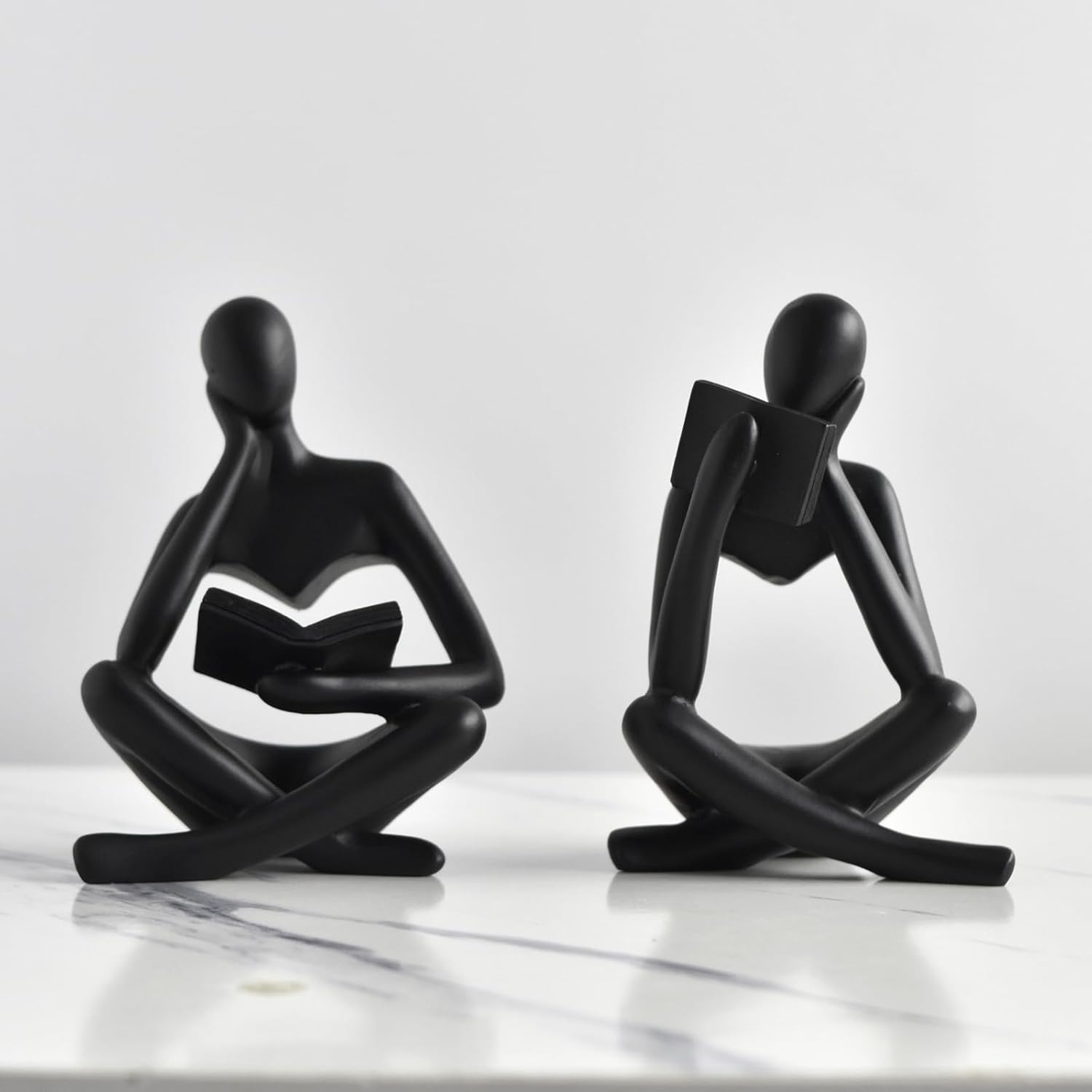 Thinker Statue Decor Abstract Reading Women Bookshelf Figurines Modern Coffee Table Sculpture Decor for Living Room Bedroom Home Library Shelves Office (Black-Right) - Black-Right image number 3
