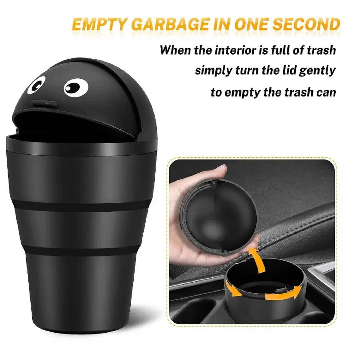 Aimall 3-Pack Portable Car Trash Bins, Compact Cup-Shaped Design, Cute Black Storage Bins for Car Use, Leakproof Garbage Containers with Lid, Easy to Empty, Dimensions: 3.7X6.65 Inches image number 1