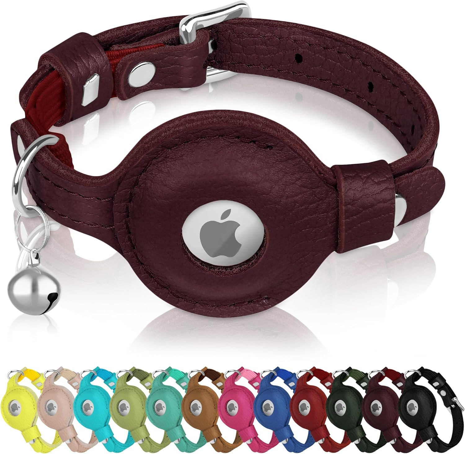 OOPSDOGGY Cat Collar for Airtag Holder, Leather Kitten Collars with Elastic Strap & Bell, Non Breakaway Adjustable Small Pet Collars for Indoor & Outdoor for Boy, Girl (Blue)