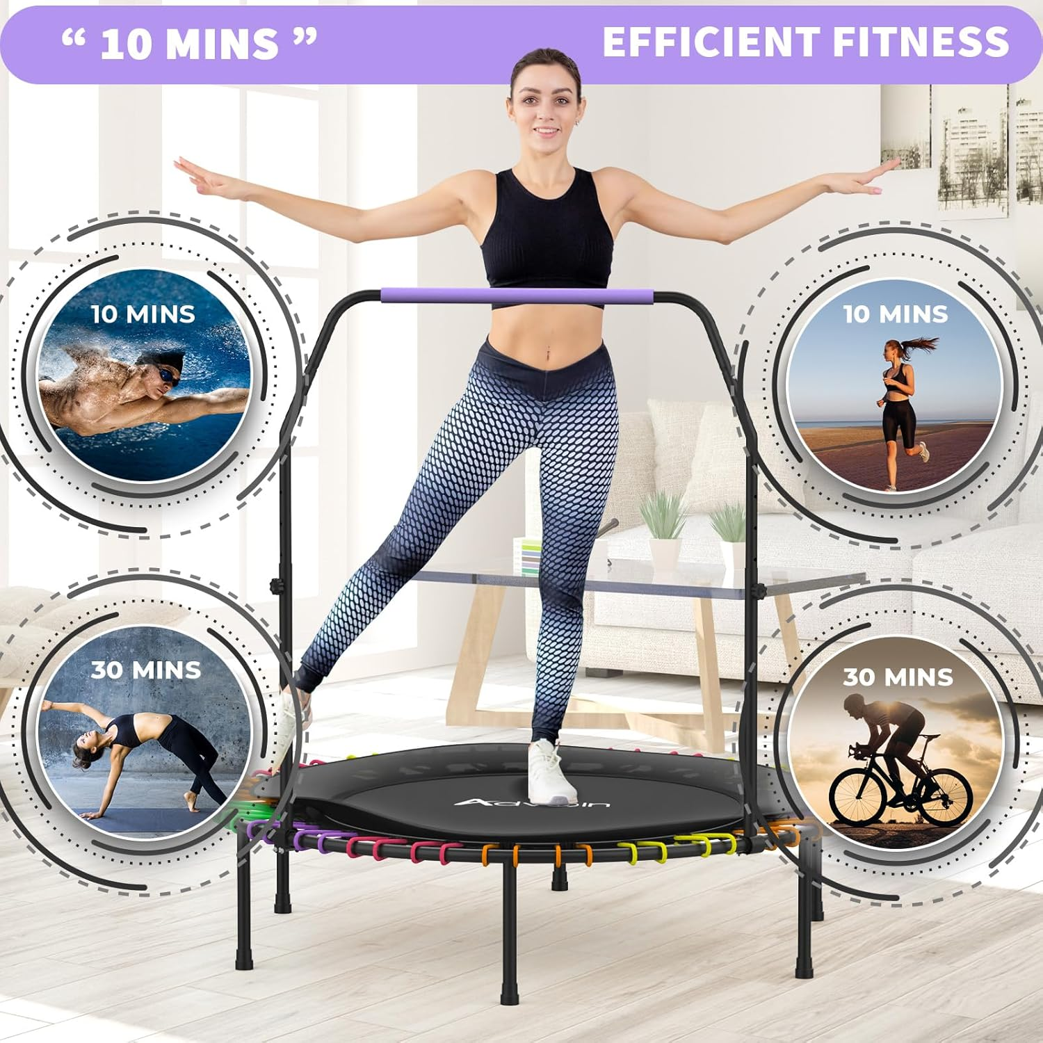 ADVWIN Mini Trampoline Rebounder 40"/48" Foldable Fitness Trampoline for Adults and Kids Max Load 150Kg - 48 Inch image number 6