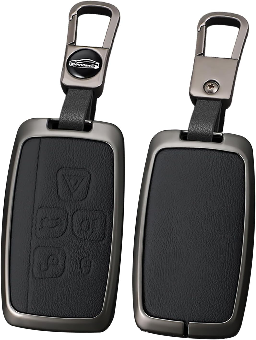 Leather Key Fob Cover with Keychain Metal Key Shell Cover Holder Fit for Evoque Velar Sport Discovery Freelander2 LR4 Sport Jaguar XF XJ XE F-PACE F-Type Smart Key Black - Long-Red image number 5