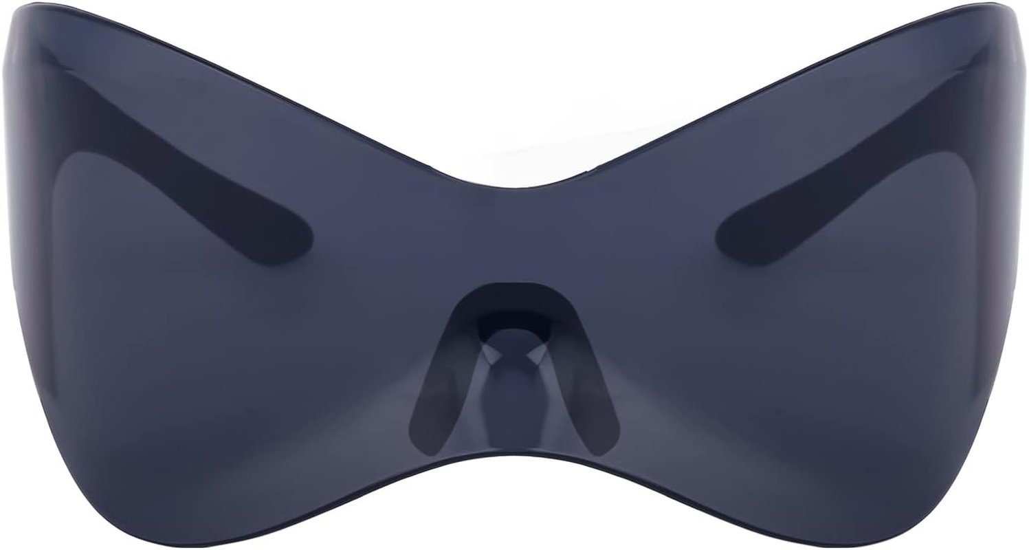 LJCZKA Rimless Wrap around Sunglasses for Women Men, Oversized Futuristic Sunglasses Y2K Trendy Shades UV400 Protection - Silver image number 4