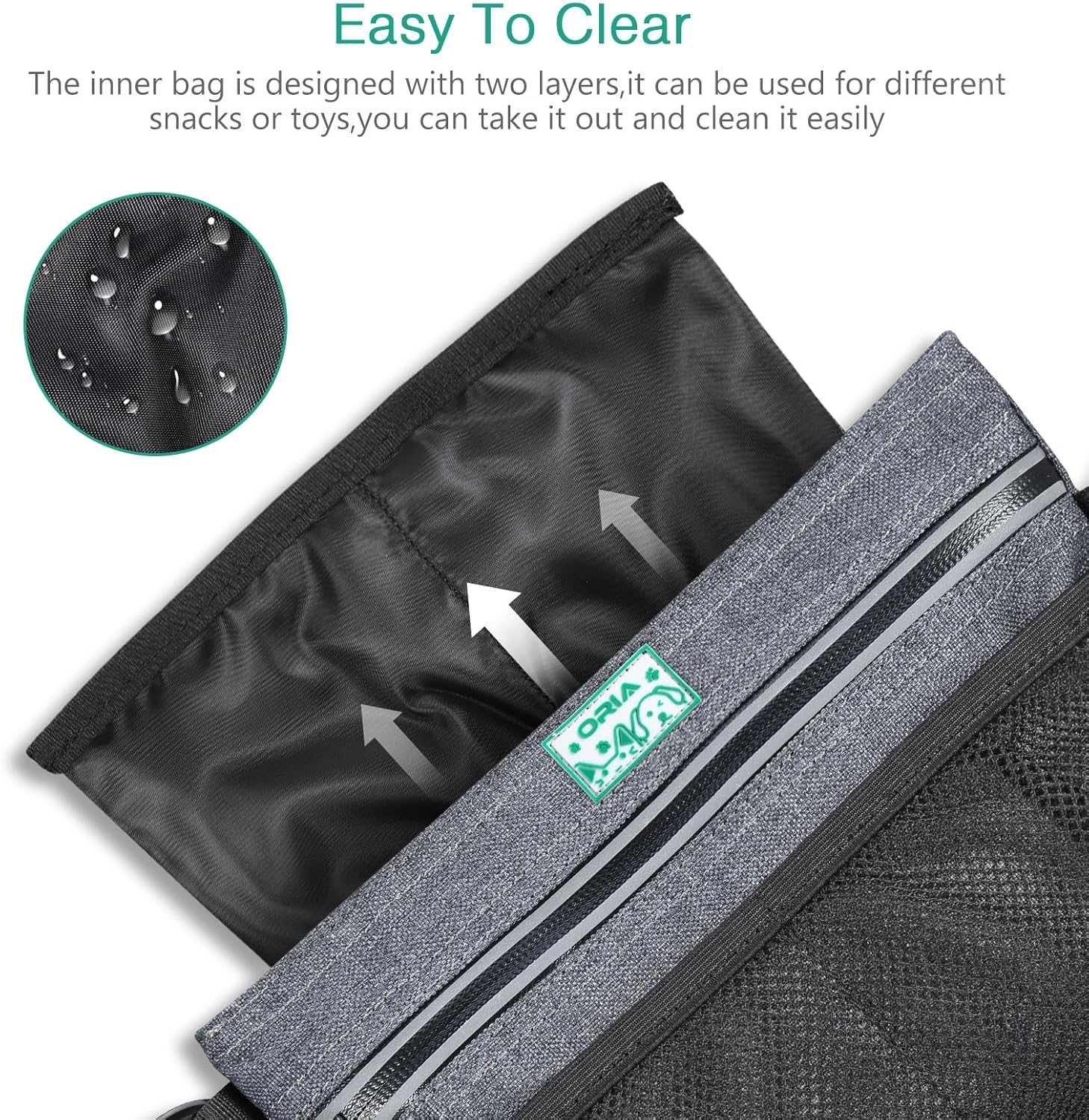 ORIA Dog Treat Training Pouch, Pet Training Bag, Dog Treat Pouch with Adjustable Belt and Removable Inner Pocket, Large Capacity Dog Food Bag for Pet Walking, Carry Pet Toys, Treats -Grey image number 6