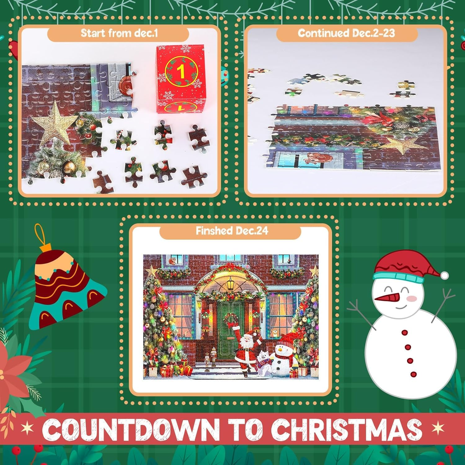 Advent Calendar 2025 Christmas Jigsaw Puzzles, Countdown to Christmas Cottage Holiday Puzzles for Kids Adults, 24 Parts 1008 Pieces image number 5