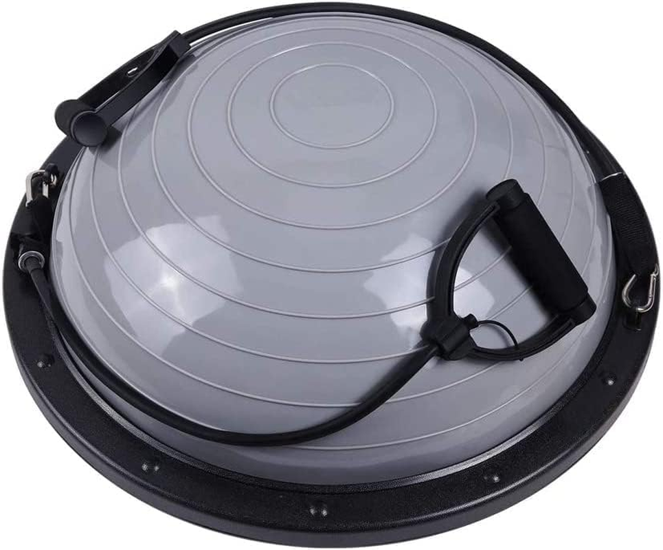 EZONEDEAL Balance Trainer Yoga Exercise Half Ball with Resistance Bands and Foot Pump for Pilates Fitness Home Gym Workout Training Equipment Small Size, Grey image number 1