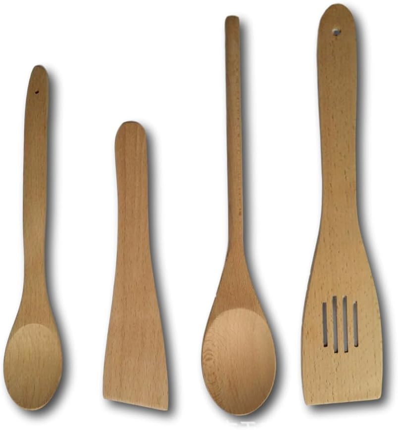 Cooking Style 4 Piece Wooden Kitchen Utensils Set Natural Wood Spoons Spatulas Knifte, Durable Environmentally Friendly Kitchen Tools Natural & Harmless, Used for Mixing Stirring Scooping Tasting (4) image number 5
