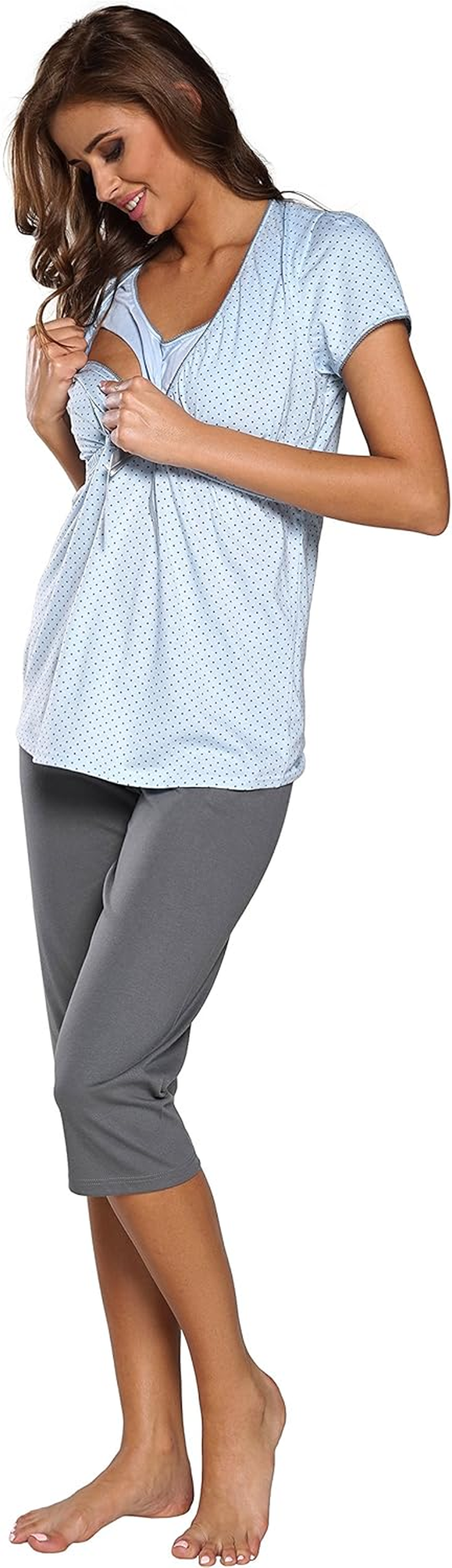 Stillpyjama Krankenhauspyjama Damen Schlafanzug Lang Pyjama Set | Nachtw&auml;sche Hausanzug Kurzarm Zweiteiliger Sleepwear image number 1