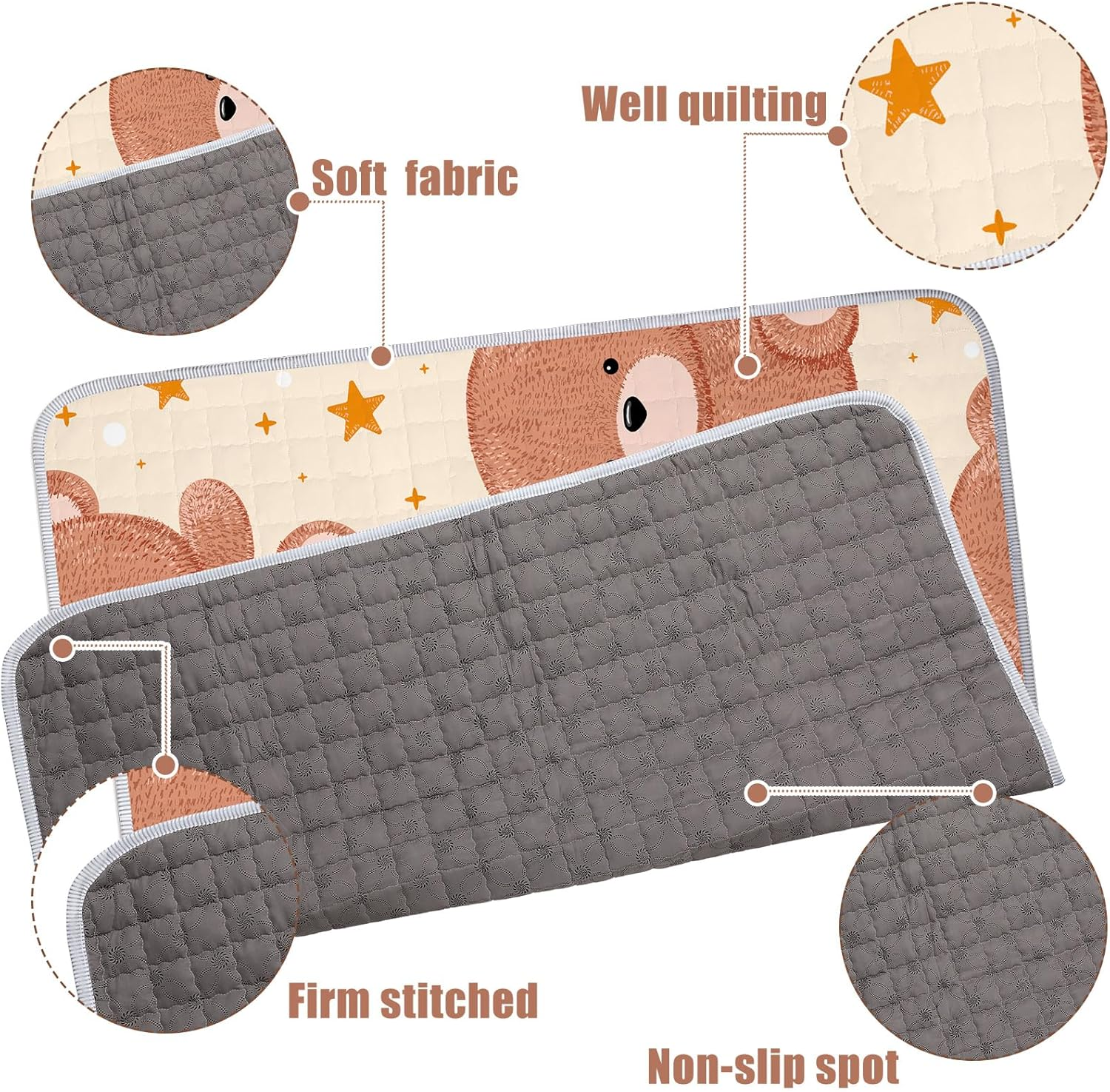 Funtery 43 X 43 Inch Boho Baby Play Mat Portable Crawling Washable Foldable Tummy Time Non Slip Baby Floor Large Playpen Mat for Infants Toddlers Floor Playpen Activity(Bear) - Mallard Duck image number 2