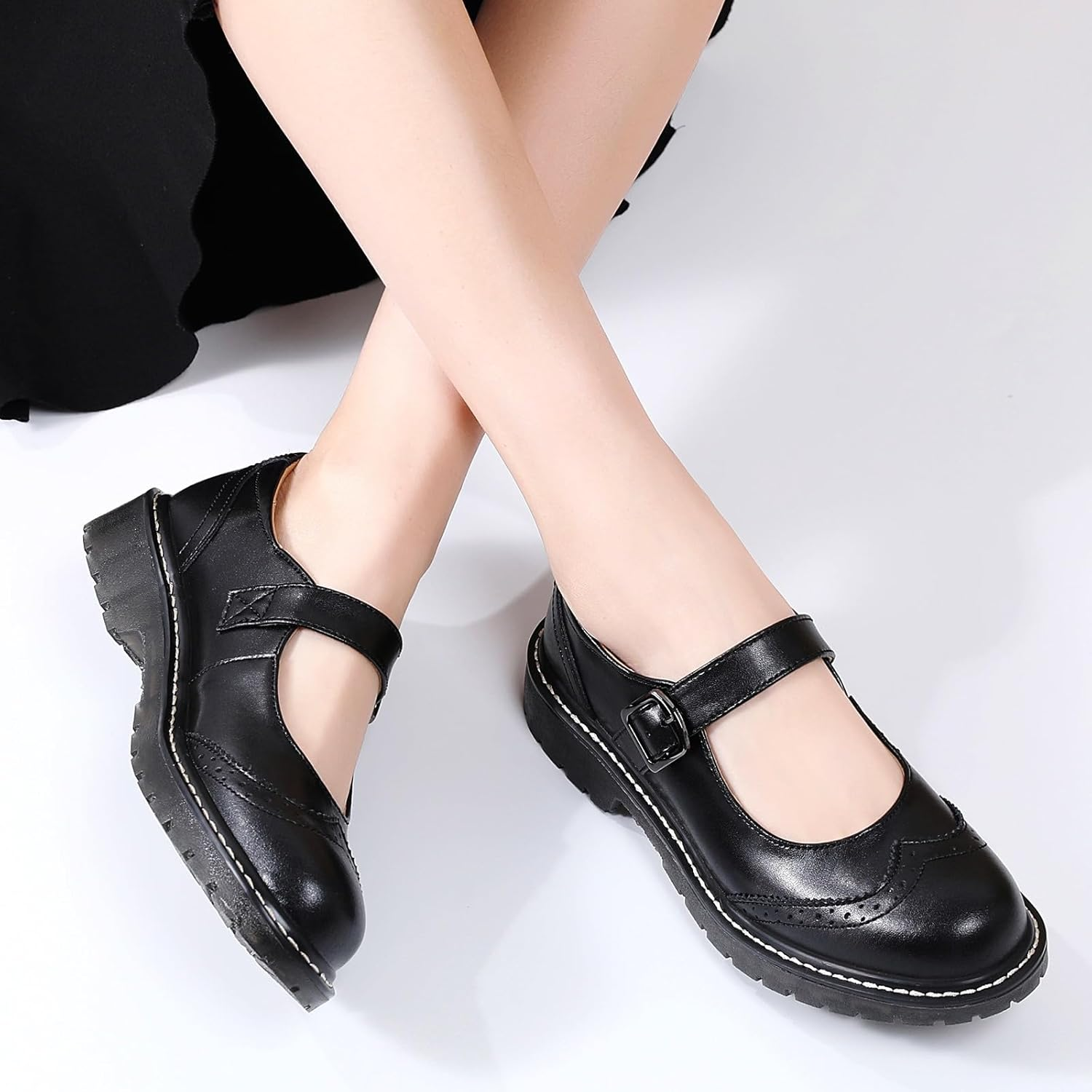 XMM Mary Jane Shoes Women Mary Janes Flats Ladies Oxford Shoes for Women Comfort Leather round Toe Non-Slip Dressy Casual Cute Girls School Work Shoes image number 3